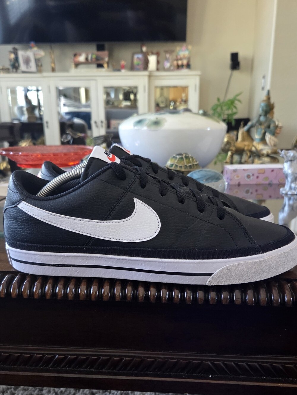 Nike Black Leather Court Legacy Canvas Mens Black And White  Sneakers